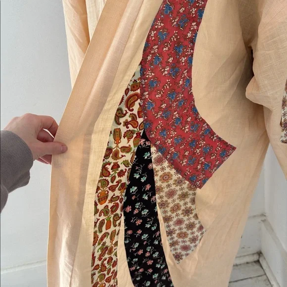 Vintage 70s Patchwork Cotton Kimono Duster Robe - Picture 5 of 6